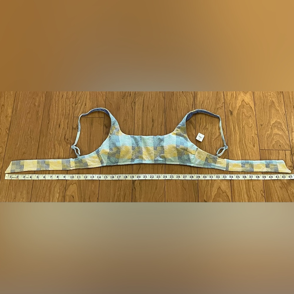 *FINAL DROP* NWT Aerie Large Patchwork Tie Back Scoop Bikini Top Blue Yellow - Picture 8 of 10